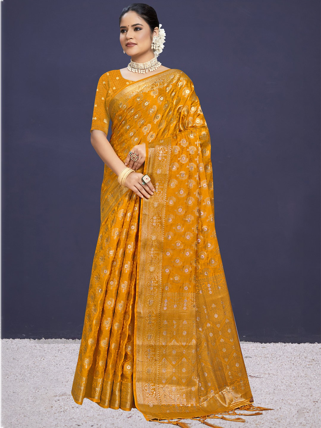 Yellow Silk Woven Work Traditional Saree