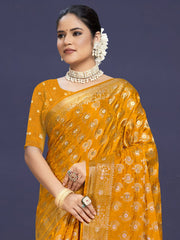 Yellow Silk Woven Work Traditional Saree