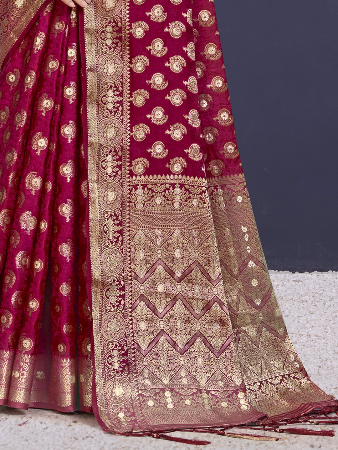 Maroon Silk Woven Work Traditional Saree