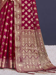 Maroon Silk Woven Work Traditional Saree