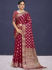 Maroon Silk Woven Work Traditional Saree