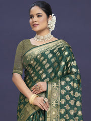 Dark Green Silk Woven Work Traditional Saree