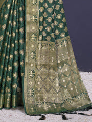 Dark Green Silk Woven Work Traditional Saree