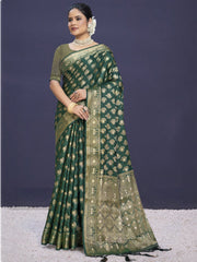 Dark Green Silk Woven Work Traditional Saree