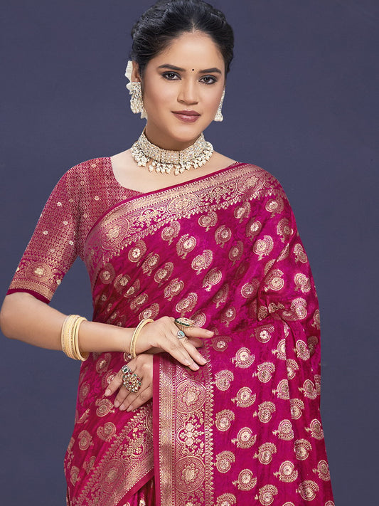 Pink Silk Woven Work Traditional Saree