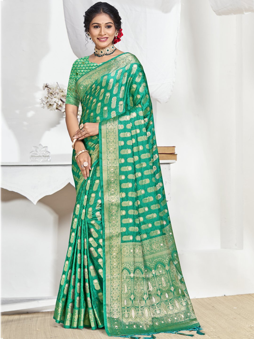 Green Silk Woven Work Traditional Saree