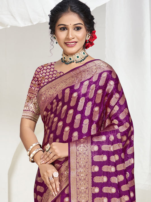 Purple Silk Woven Work Traditional Saree