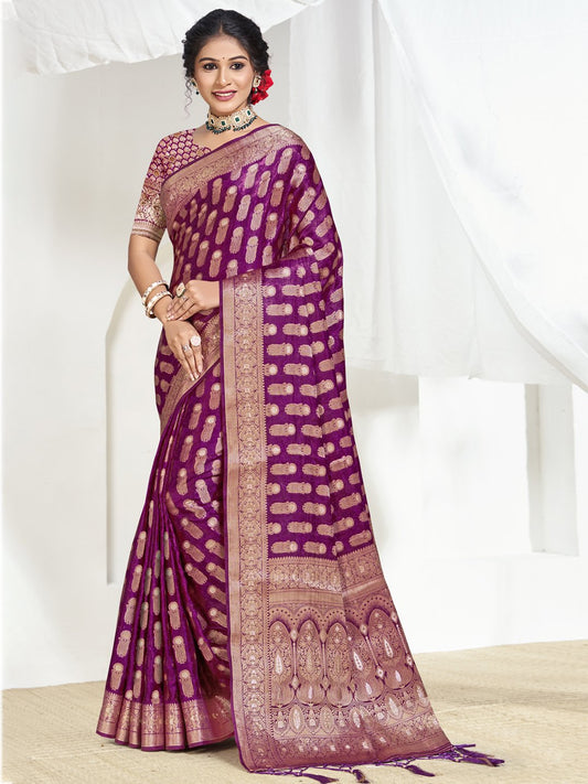 Purple Silk Woven Work Traditional Saree