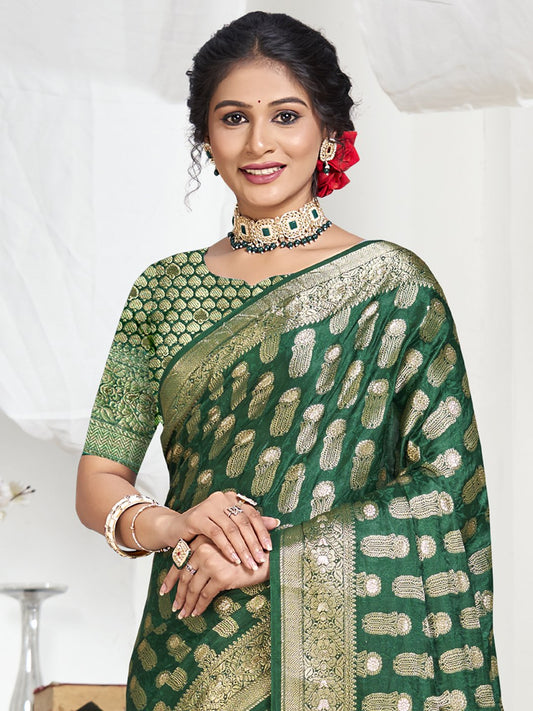 Dark Green Silk Woven Work Traditional Saree