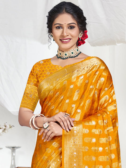 Yellow Silk Woven Work Traditional Saree