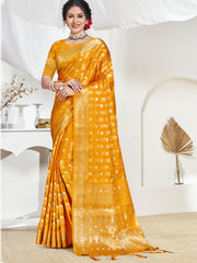 Yellow Silk Woven Work Traditional Saree