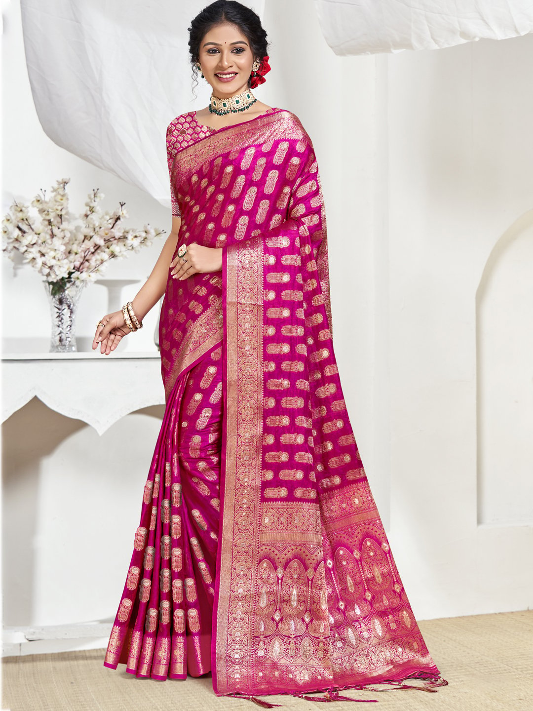 Pink Silk Woven Work Traditional Saree