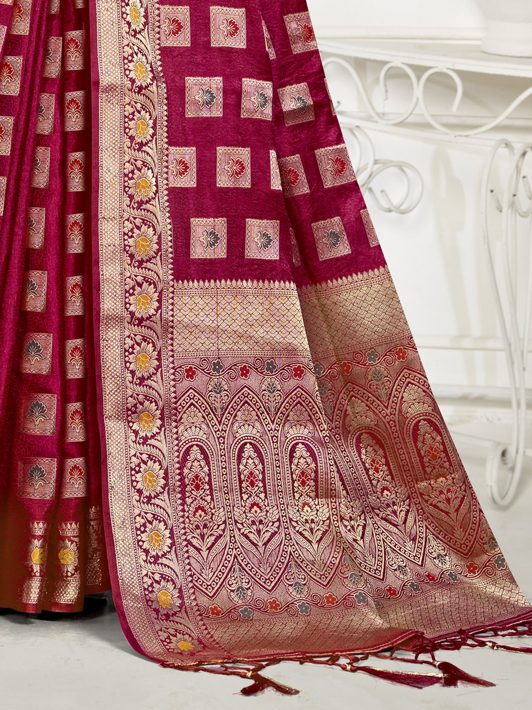 Maroon Silk Woven Work Traditional Saree