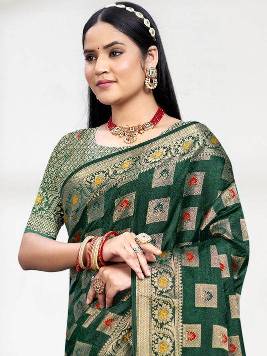 Dark Green Silk Woven Work Traditional Saree