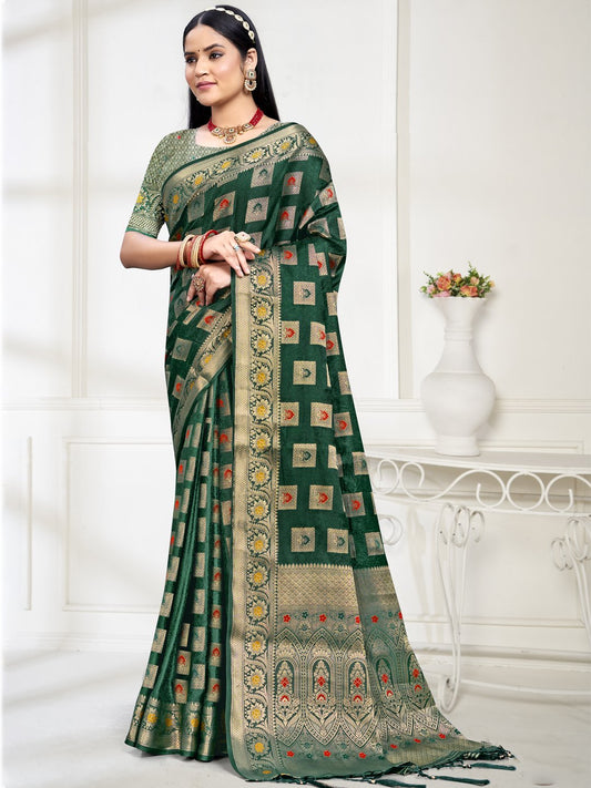 Dark Green Silk Woven Work Traditional Saree