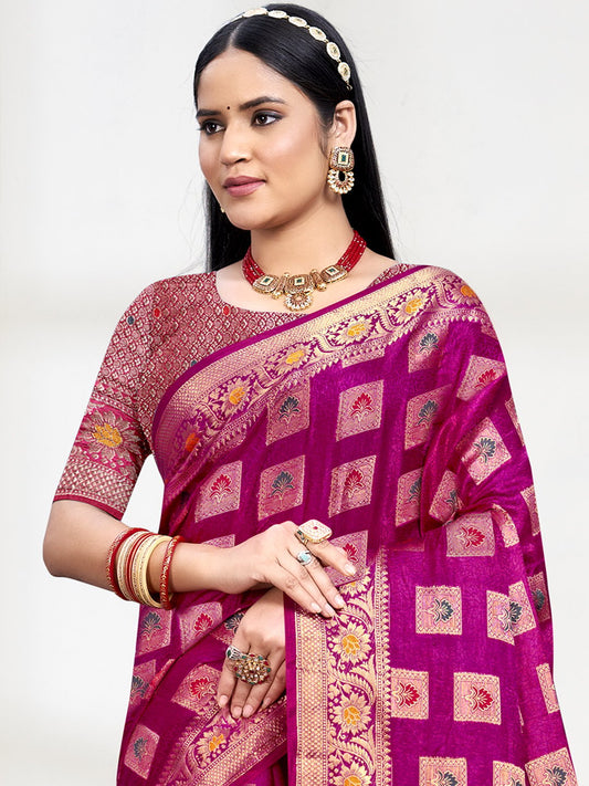 Pink Silk Woven Work Traditional Saree