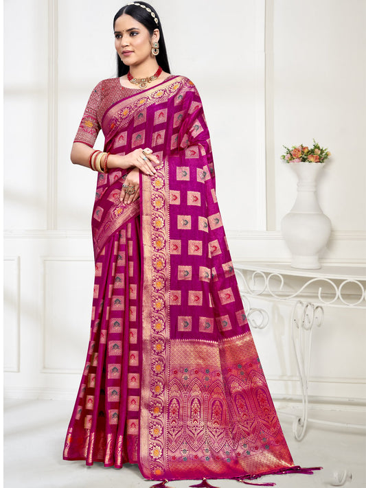 Pink Silk Woven Work Traditional Saree