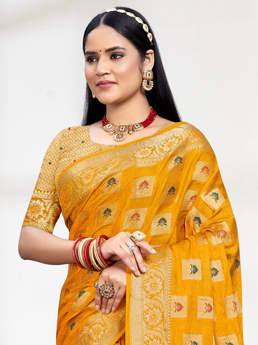 Yellow Silk Woven Work Traditional Saree