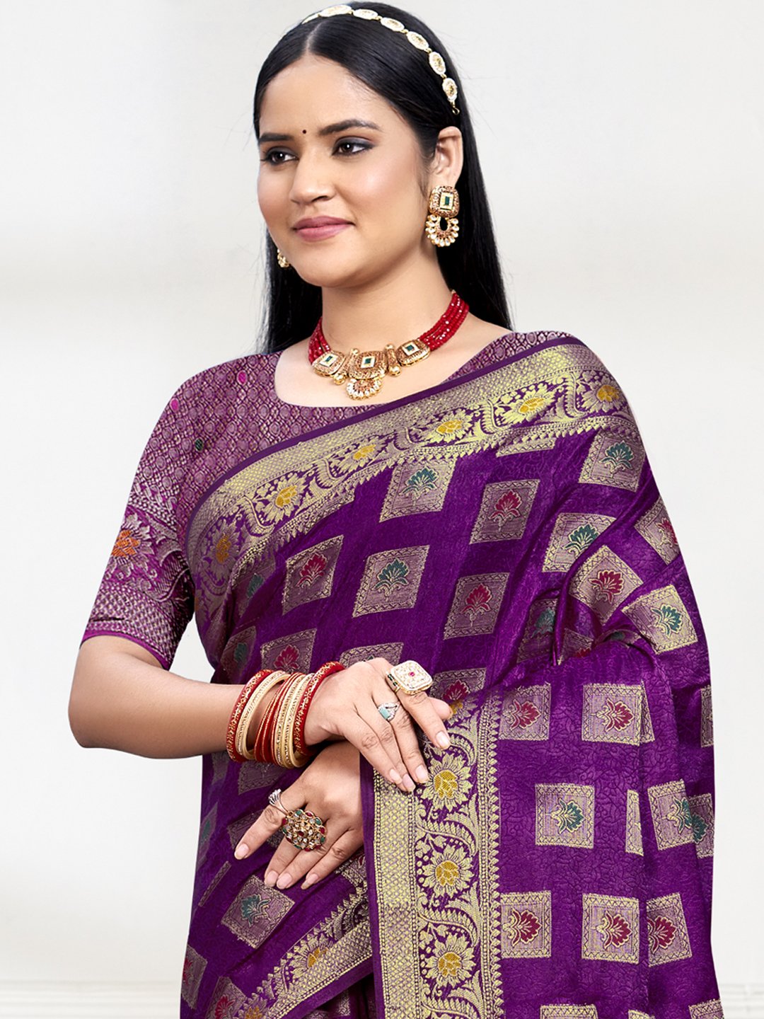 Purple Silk Woven Work Traditional Saree