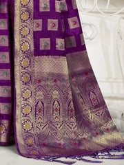 Purple Silk Woven Work Traditional Saree