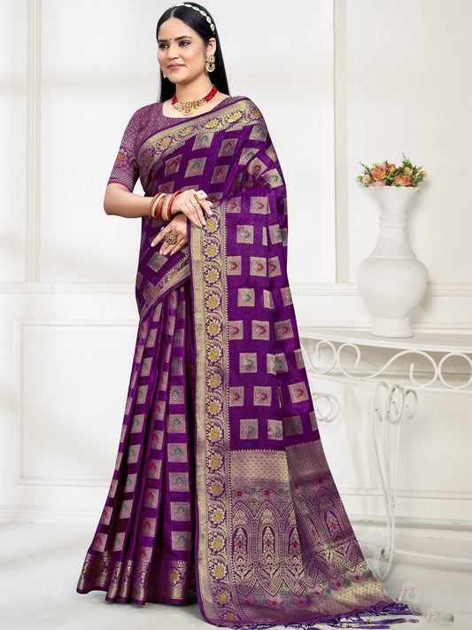 Purple Silk Woven Work Traditional Saree