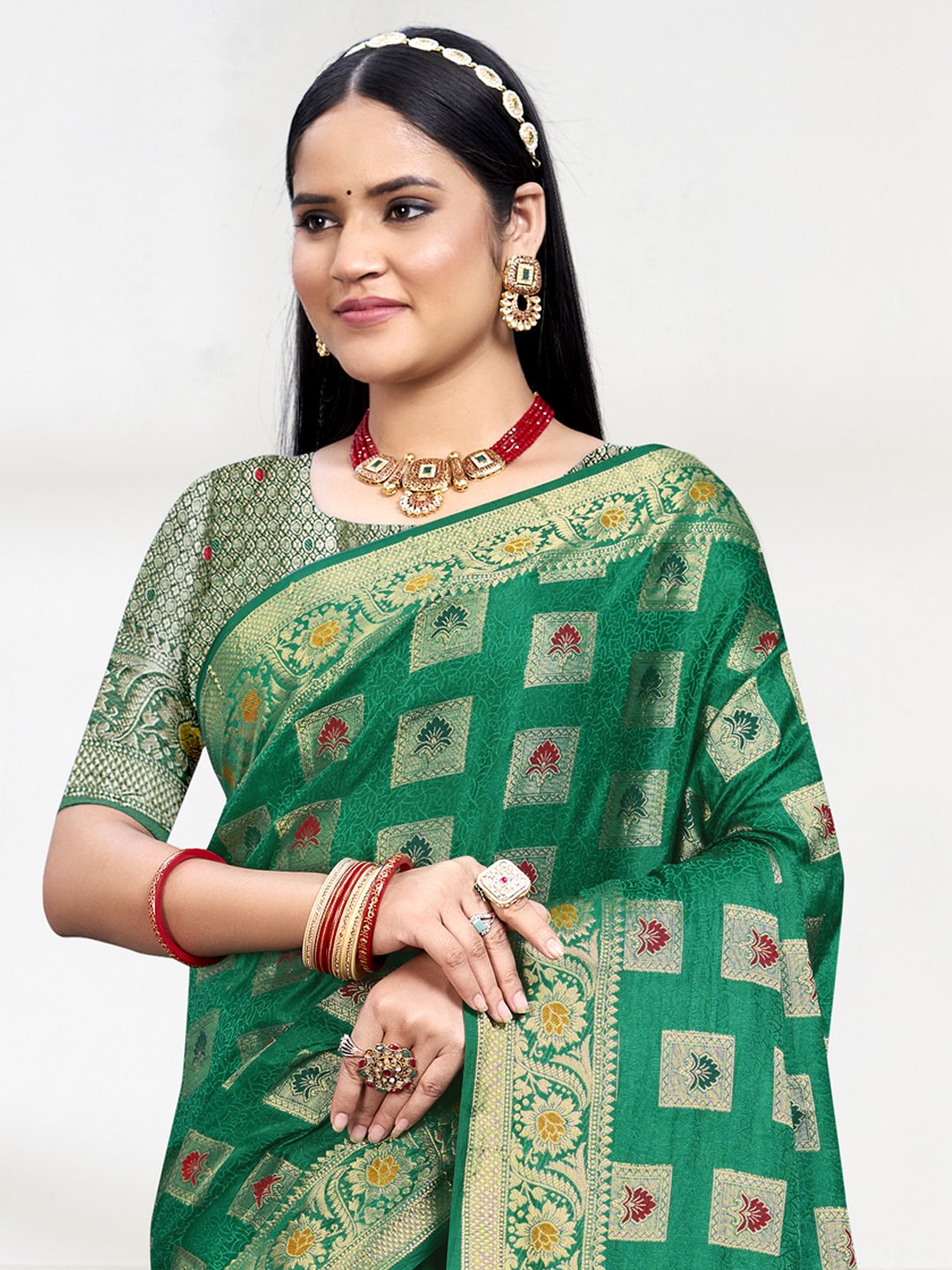 Green Silk Woven Work Traditional Saree