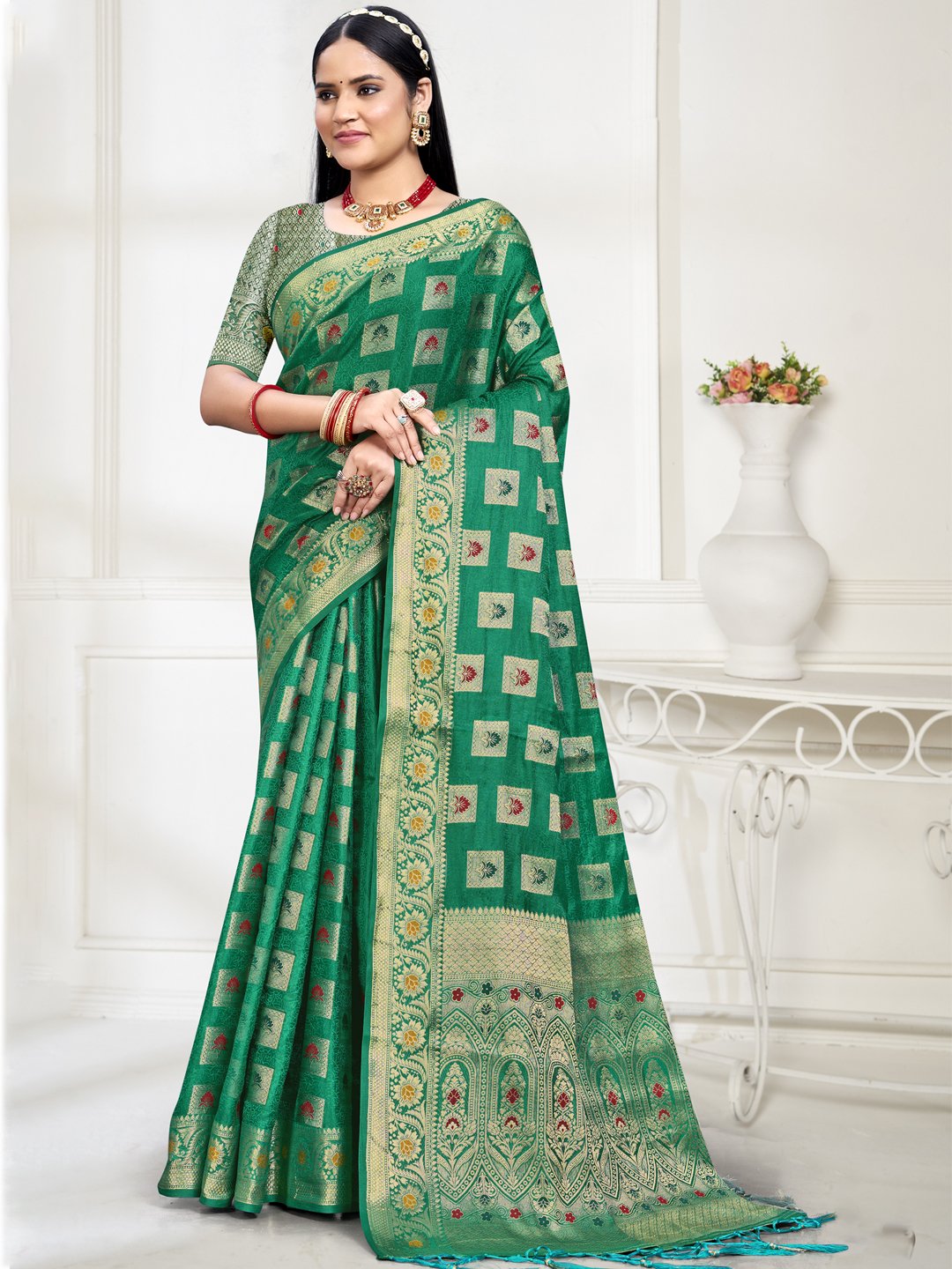 Green Silk Woven Work Traditional Saree