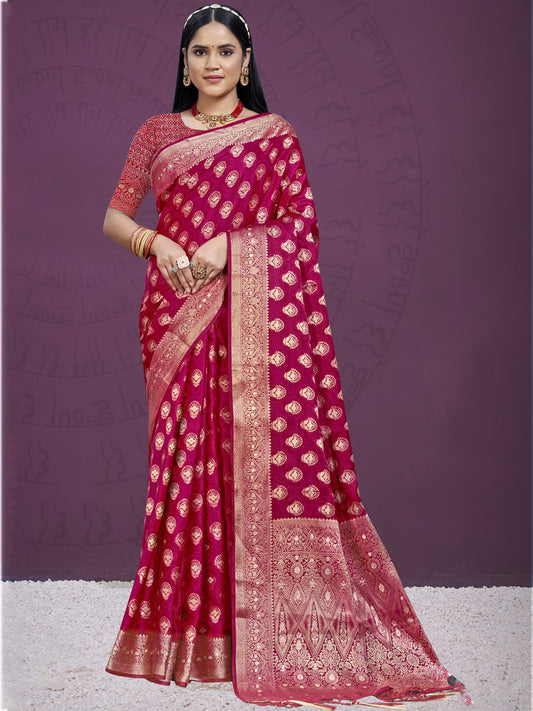 Maroon Silk Woven Work Traditional Saree