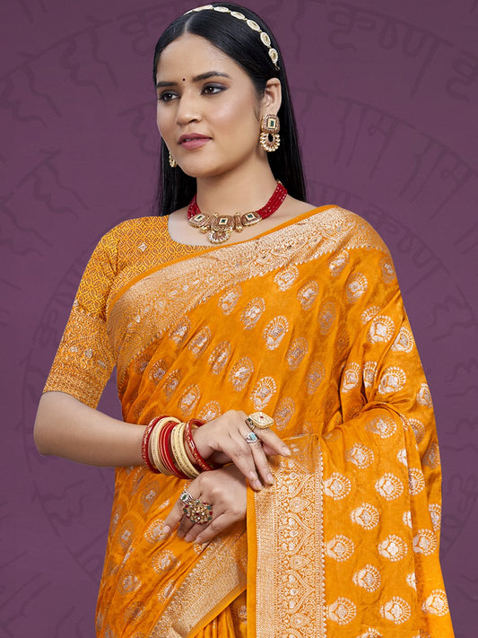 Yellow Silk Woven Work Traditional Saree