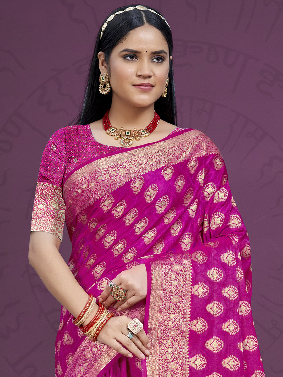 Pink Silk Woven Work Traditional Saree