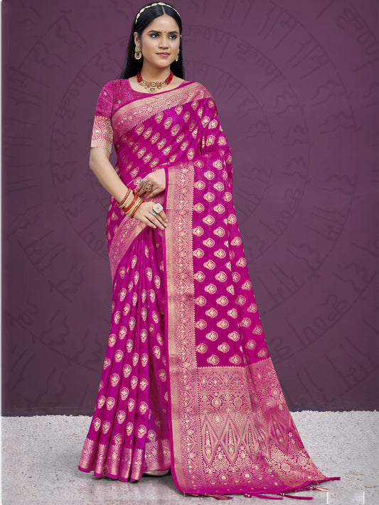 Pink Silk Woven Work Traditional Saree