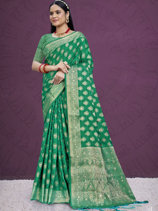 Green Silk Woven Work Traditional Saree