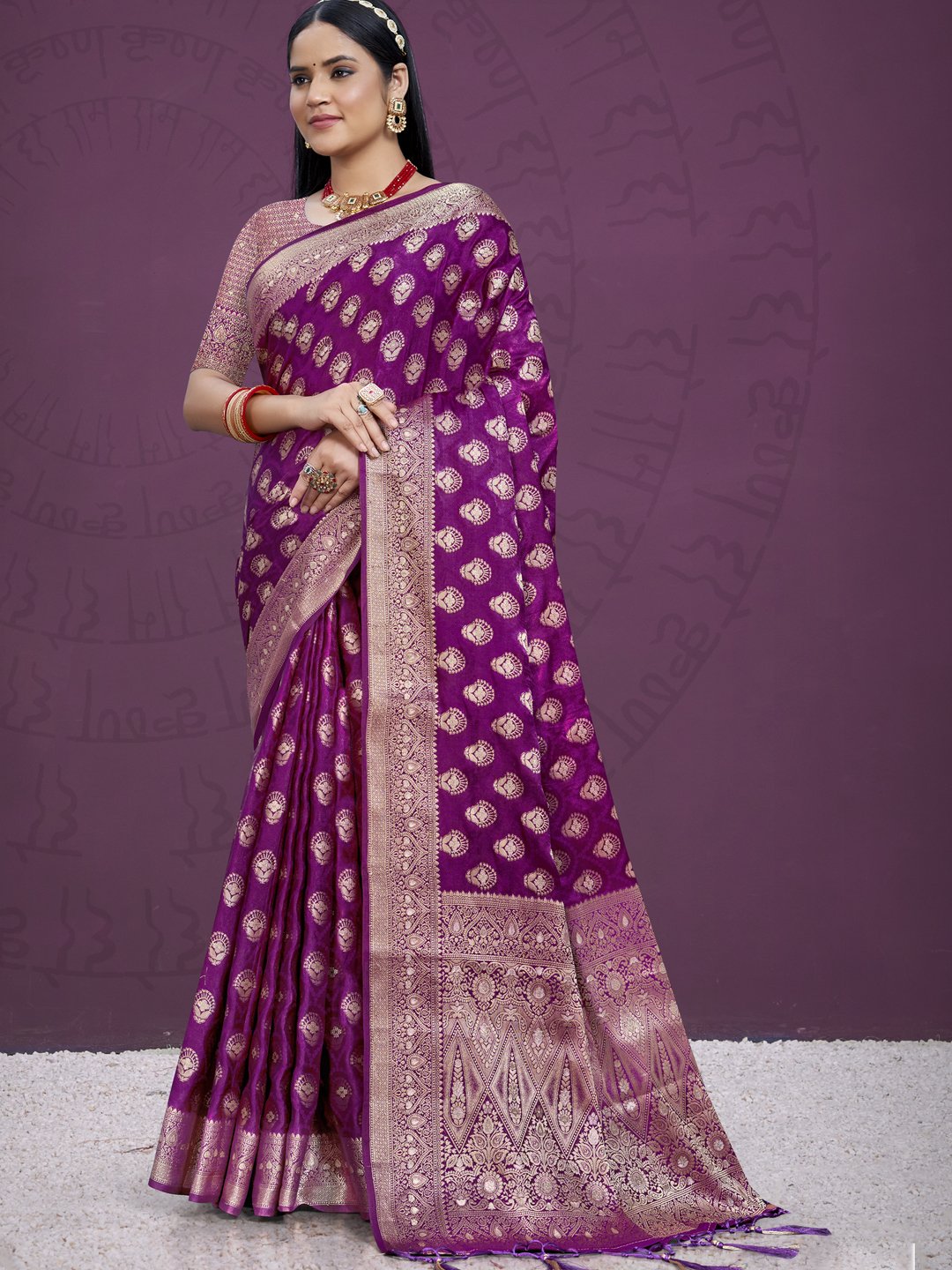 Purple Silk Woven Work Traditional Saree