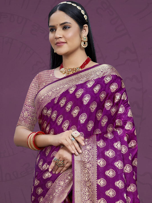 Purple Silk Woven Work Traditional Saree