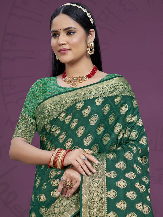 Dark Green Silk Woven Work Traditional Saree