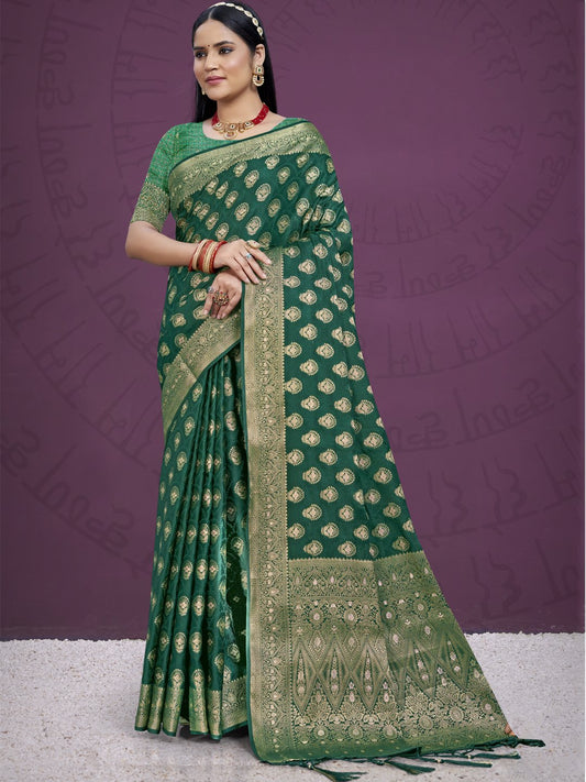 Dark Green Silk Woven Work Traditional Saree