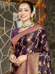 Violet Silk Woven Work Traditional Saree