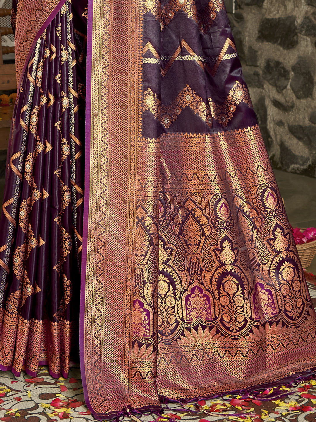 Violet Silk Woven Work Traditional Saree