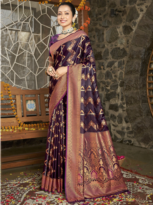 Violet Silk Woven Work Traditional Saree