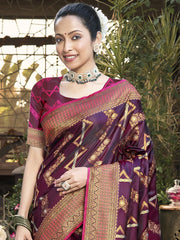 Purple Silk Woven Work Traditional Saree