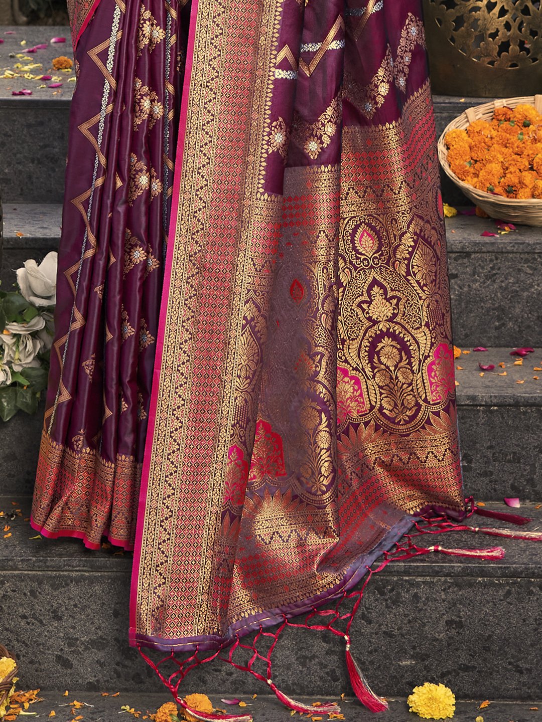 Purple Silk Woven Work Traditional Saree