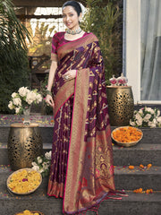 Purple Silk Woven Work Traditional Saree