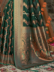 Dark Green Silk Woven Work Traditional Saree