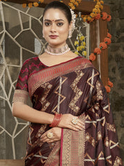 Brown Silk Woven Work Traditional Saree