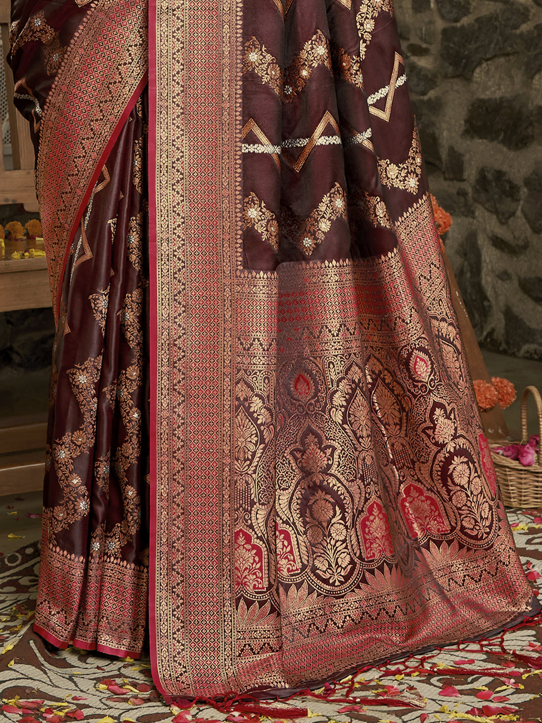 Brown Silk Woven Work Traditional Saree