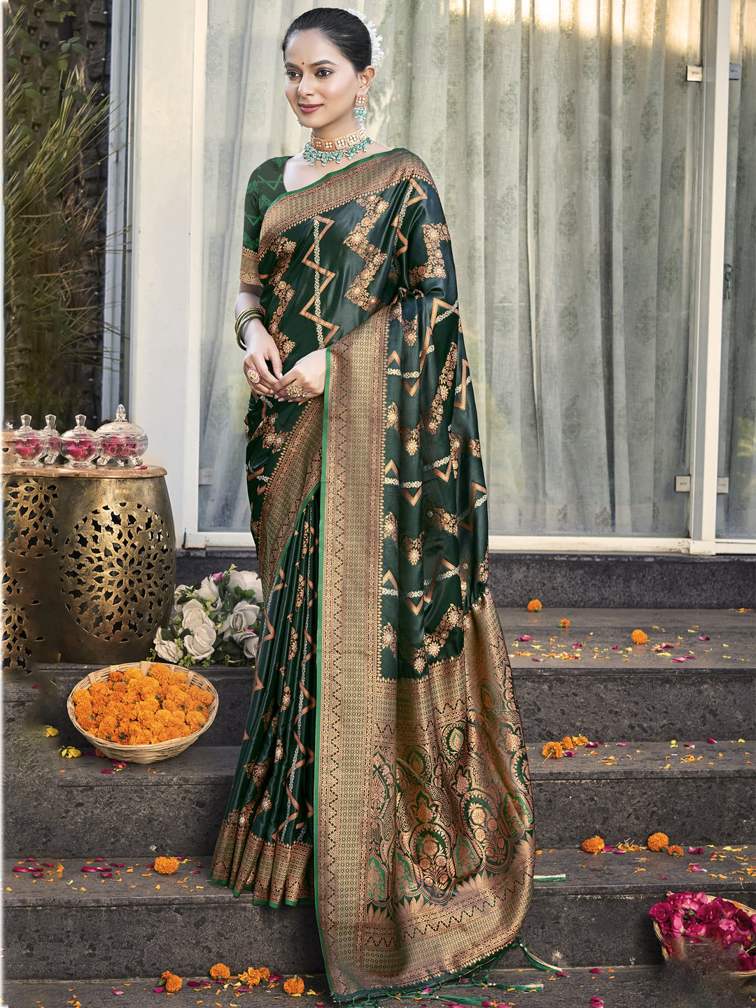 Green Silk Woven Work Traditional Saree