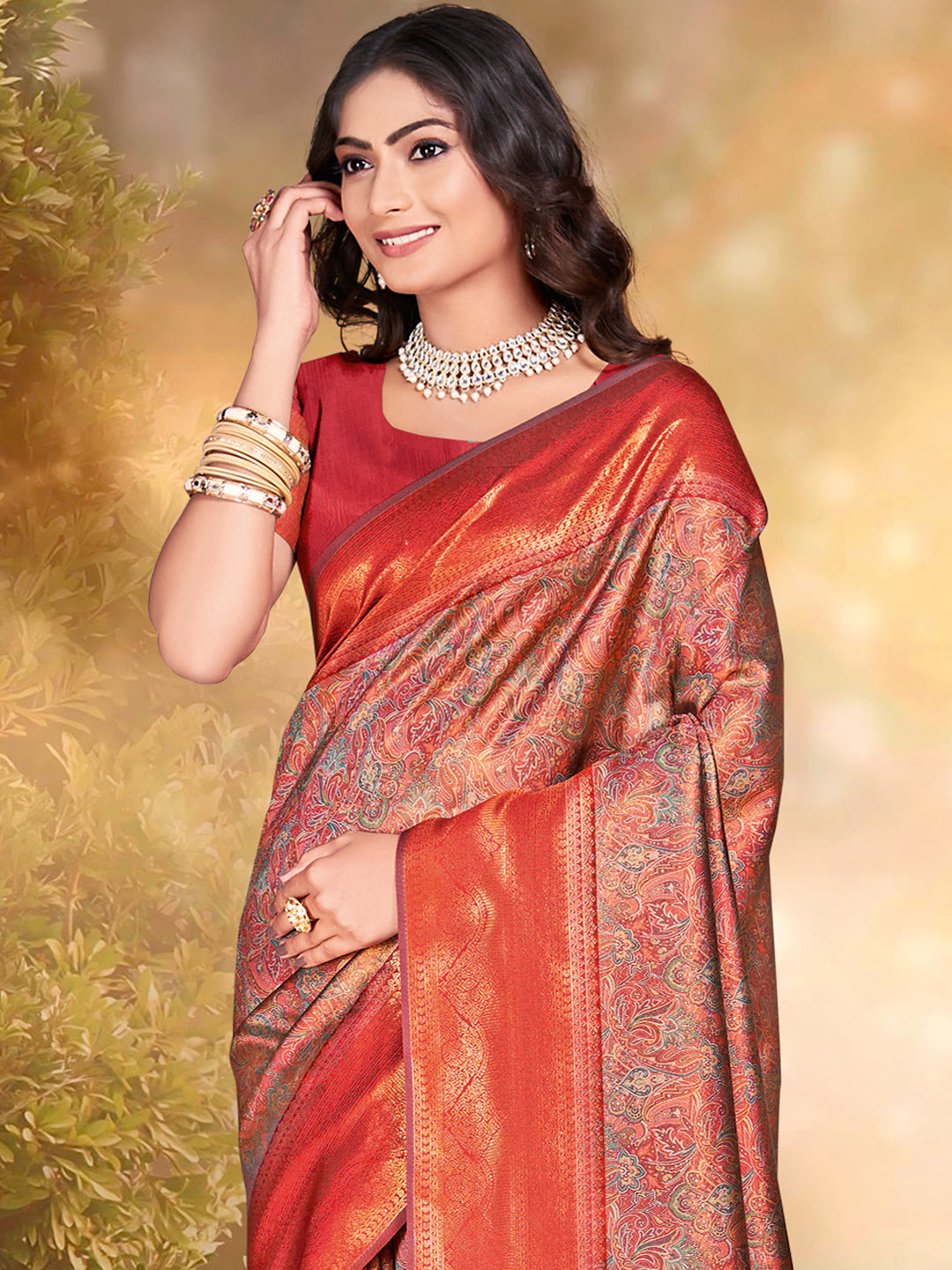 Multi Color Silk Woven Work Traditional Saree