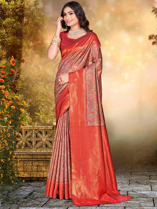 Multi Color Silk Woven Work Traditional Saree