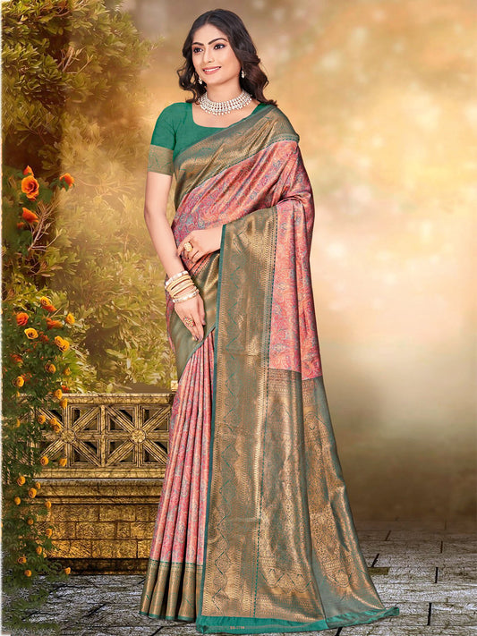 Pink Silk Woven Work Traditional Saree