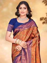 Orange Silk Woven Work Traditional Saree